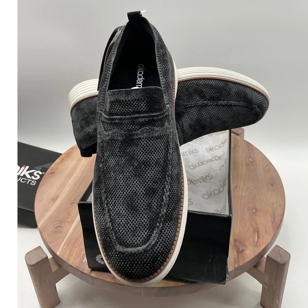 Akademiks Dayton Mens Slip On Loafers Charcoal Grey Black Knit Shoes A-2526-01